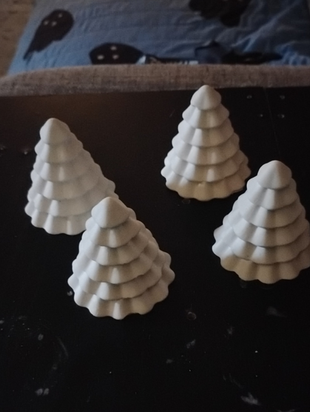 Set of 4 White Plaster Tiered Christmas Trees